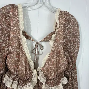Free People Pennie Babydoll Chiffon Floral Ruffle Trim Long Sleeve Dress Small S thumbnail 4