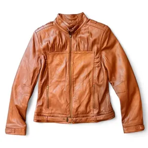Metro 7 Women’s Size 8 Cognac Saddle Brown Genuine Leather Moto Jacket thumbnail 1