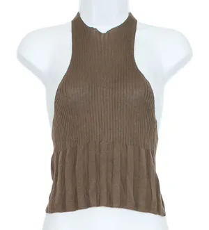 NWT Free People Cropped Tank Top Ribbed Racerback Y2K 90s Minimalist Brown XS thumbnail 1