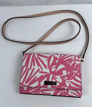 Kate Spade New York Crossbody Bag Pink White Palm Leaf Print thumbnail 1