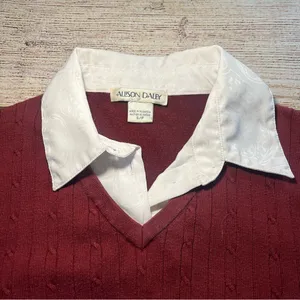 Vintage 90s Academia Sweater‎ Top Womens Small Red Knit Preppy Fall Collared Y2k thumbnail 4