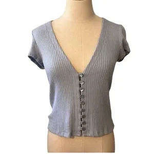 Reformation Nella Ribbed Stretch-tencel Modal Top In Blue XS OBX thumbnail 3