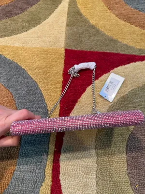 NWT Nina Pink Glitter Small Evening Purse Bag Formal Black Tie Metal Chain thumbnail 6