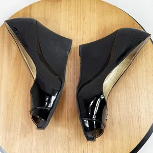Lilly Pulitzer Patent Leather Peep Toe Wedge‎ Heels Black 36.5 US 6 thumbnail 6