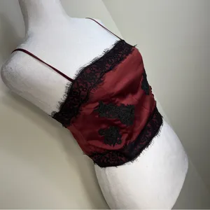 Goth Burgundy Lace Trim Crop Top size XS‎ thumbnail 7