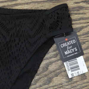 NWT Bar III Crochet High-Rise Side Tab Bikini Swim Bottom MBGC25557 Black L thumbnail 3