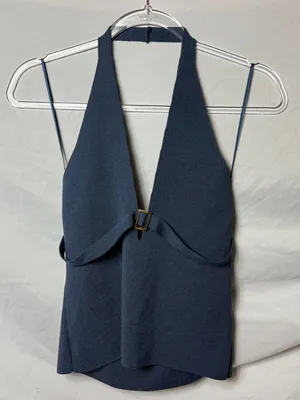 Blue Top - silence + noise Navy Halter Buckle Urban Outfitters thumbnail 2