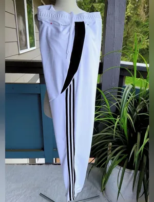 adidas men's athletic White Track Pants with Black Stripe Detail Sz thumbnail 6
