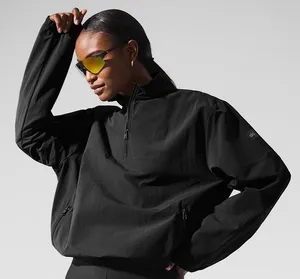 Alo Yoga Light Weight Takeaway Track Pullover Black M thumbnail 1