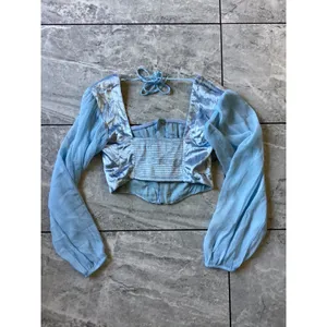 Urban Outfitters Light Blue Velvet Corset Top Sheer Balloon Sleeve XS thumbnail 7
