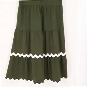 BTFBM Ric Rac Tiered Midi‎ Dress Womens Size L Olive Green Boho Cottage Pockets thumbnail 10