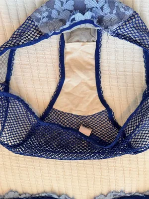 Victoria's Secret Blue Floral Lace Underwire Bra & Panty Set NWOT 32DDD thumbnail 6