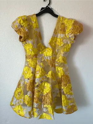 Showpo Brailey Jacquard Puff Sleeve Mini Dress sz 10 NWT thumbnail 4