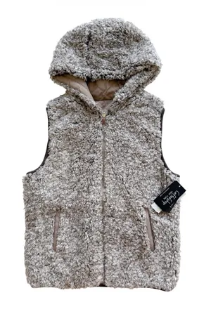 NWT CoffeeShop Reversible Faux Sherpa / Quilted Hooded Vest Taupe Size Small thumbnail 1