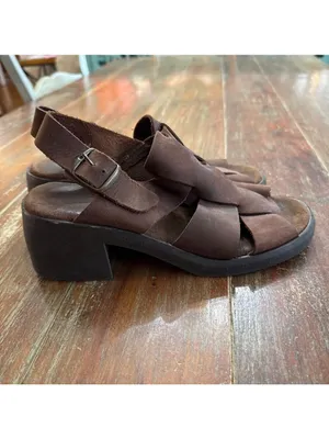Vintage 90s Y2K Brown Leather Chunky Platform Fisherman Sandals Approx. Size 9 thumbnail 3
