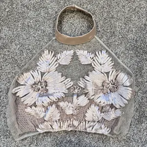 Floral Satin Ribbon & Mesh Embroidered 3D Sheer Sleeveless Tank Top Crop Top thumbnail 10