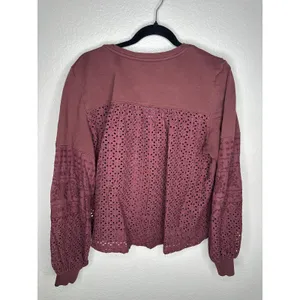 Anthropologie Blouse Womens Large Pink Crochet Embroidered Balloon Sleeve Top thumbnail 5