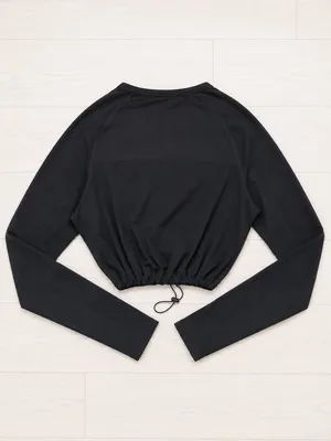 Gymshark Women's Long Sleeve Crop Top Black Drawstring Hem Sz L thumbnail 2