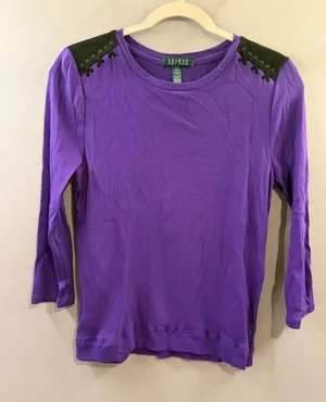 Lauren Ralph Lauren Purple Top with Black suede Lace-Up Shoulders large thumbnail 1
