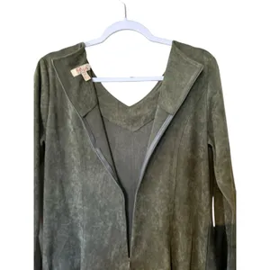 Aryeh VTG Velour Dress Y2K Bell Sleeves Olive Green V Neck Boho Whimsey Goth Lg thumbnail 9