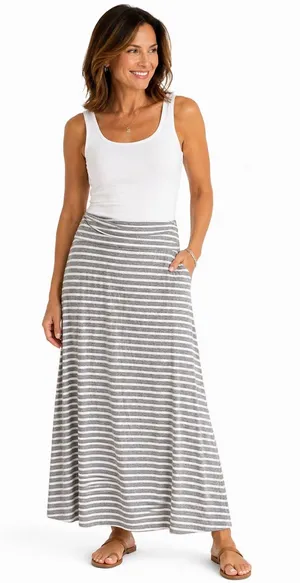 J.Crew Womens S Gray White Striped Maxi Skirt Modal Stretch Pull On thumbnail 1