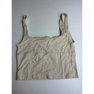 Wilfred Free‎ Ruched Cropped Tank Top Beige Sleeveless Casual Basic Cute thumbnail 4