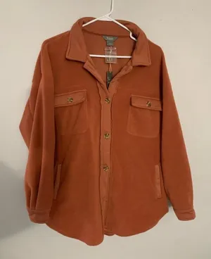 NWT Flannel Shacket Fleece Warm Soft Teddy Jacket Button Size L Orange Brown New thumbnail 1