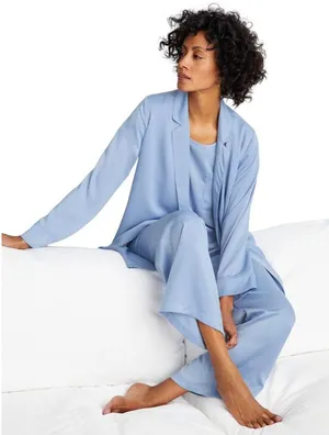 NWT State of Day Womens Silk Touch Self-Tie Robe 100180215MS Eventice Blue XS thumbnail 1