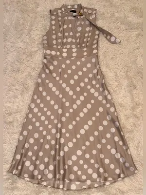NEW Donna Karan Polka Dot French Twill Scarf Tie Neck Sleeveless Midi Dress 10 thumbnail 6