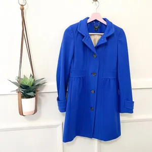 J. Crew Women’s Women's Wool Blend Royal Blue Coat Size 0 60s Mod Parisian Chic thumbnail 2