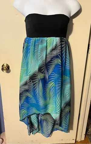Tropical Strapless Dress with Black Bodice thumbnail 1