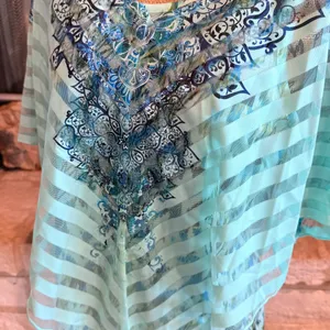 Elegant Blue and Green Striped Blouse thumbnail 13