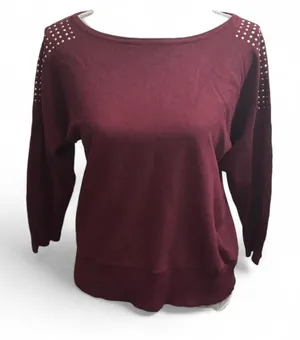 Cable & Gauge Burgundy Studded Sweater thumbnail 1