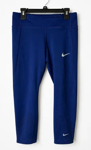 Nike Dri FIT Leggings Women Medium Blue Cropped Laser Cut Pockets‎ Athleisure thumbnail 1