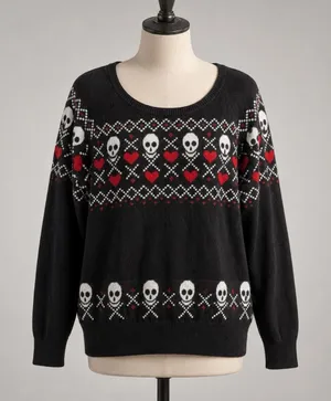 Torrid Plus 2 2X Sweater Skulls Heart Scoop Neck Whimsigoth Grunge Punk Emo Knit thumbnail 1