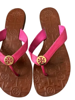 Tory Burch Thora leather thong sandals t-strap size 8 hibiscus thumbnail 1