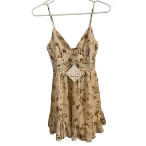 Angel Biba Floral Sleeveless chiffon Mini Dress Cream Yellow Boho Western thumbnail 5