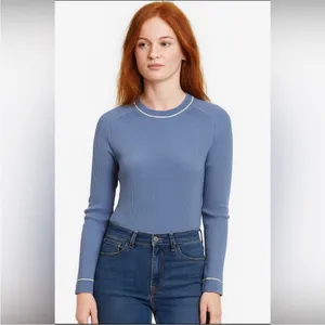 Veronica Beard Kinnie Pullover Ribbed Sweater 100% Merino Wool Small Blue Cozy thumbnail 2
