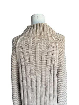 Free People - Sweetheart Mock Neck Chunky Cable Knit Sweater Sand Castle Sz M thumbnail 6