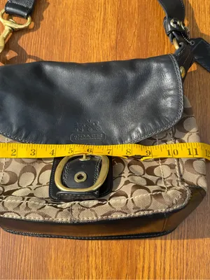 Coach Bleecker Signature Buckle Flap Shoulder Bag Style 11434 Black Brown thumbnail 11