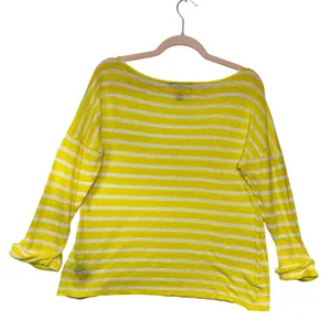 Lauren Ralph Lauren Yellow White Striped 100% Linen Knit Sweater Top Womens L‎ thumbnail 6