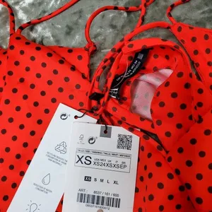 Zara Red Polka Dot Skater Dress‎ Open Back thumbnail 4