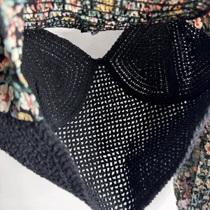 NWT Black Smocked Crop Top Floral Puff Sleeve Tie‎ Back Boho Romantic Medium thumbnail 5