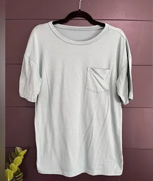 Basic Oversized Soft Green Short Sleeve T-Shirt Pocket Women’s Sz M EUC thumbnail 5