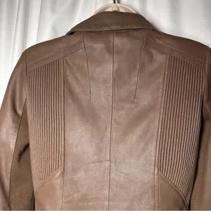 My Tribe Leather Moto Jacket Brown Full Zip Asymmetric Hem Biker Rocker XS Y2K thumbnail 8