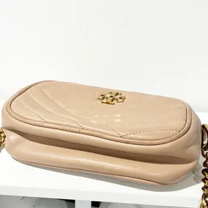 Tory Burch Women's Kira Chevron Camera Bag Desert Dune Gold Chain thumbnail 7