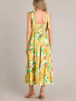 Flying Tomato PLANTING SEEDS YELLOW FLORAL LINEN MAXI DRESS S thumbnail 5
