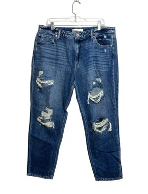 KanCan Nonstretch 100% Cotton Ripped High Rise Dark Wash Mom Jeans thumbnail 2