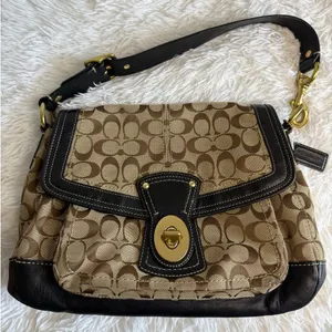 y2k COACH Black Brown Khaki Signature Legacy Flip Turnlock thumbnail 14