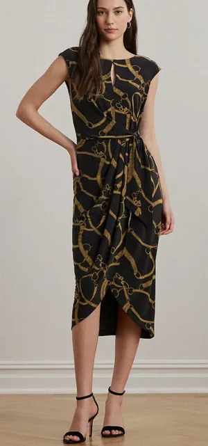 Lauren Ralph Lauren Black Midi Dress with Gold Chain Print thumbnail 1
